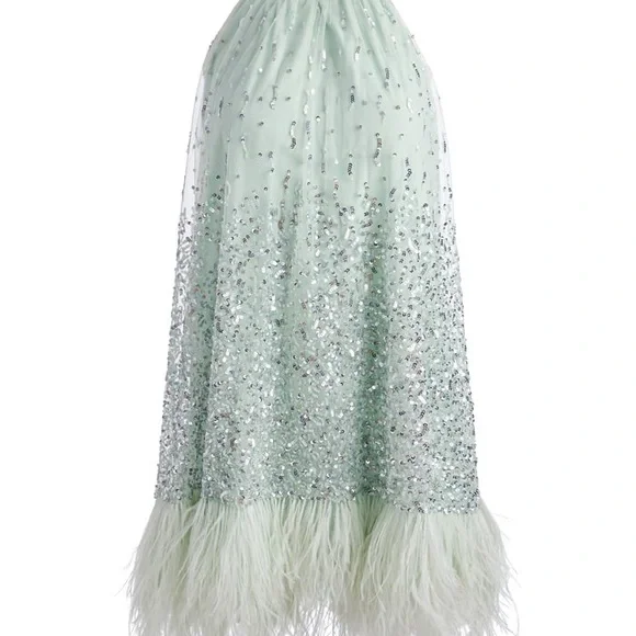 alice and olivia green sequin dress Mint Green Ruffles Bow-Back Mermaid Long Prom Dress – Modsele main image 1